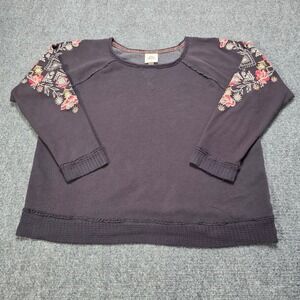 Knox Rose Womens Charcoal Floral Embroidered Sleeve Sweatshirt Top XL Brown